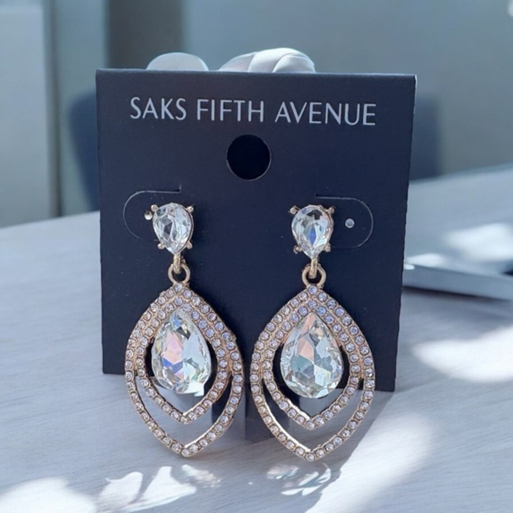 3/$40 Saks Fifth Avenue Gold & Silver Rhinestone Teardrop Dangle Earrings